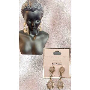 Adrienne Vittadini Pink Semi-Precious Stone Crystal Pave Teardrop Drop Earrings